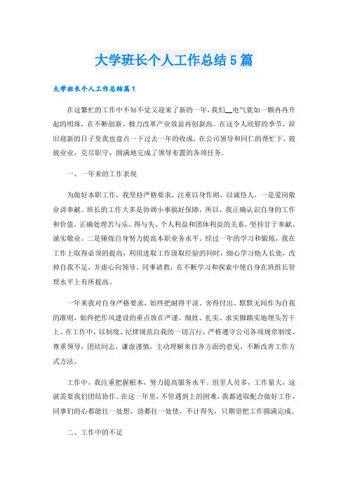 大学班长个人工作总结5篇