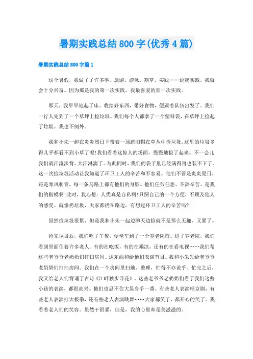 暑期实践总结800字(优秀4篇)