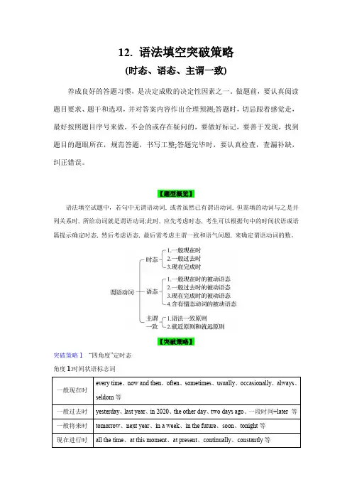 新高考英语题型精析精练与话题拓展：语法填空突破策略(时态、语态、主谓一致)(原卷版)