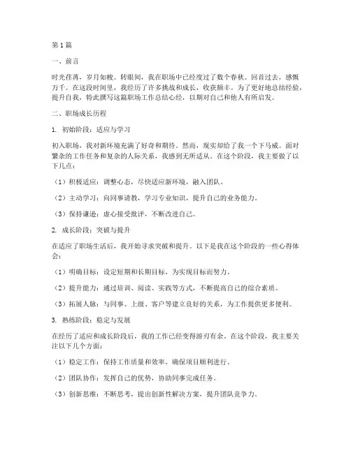 职场工作总结心经范文(3篇)