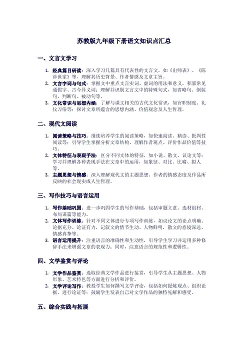 苏教版九年级下册语文知识点汇总