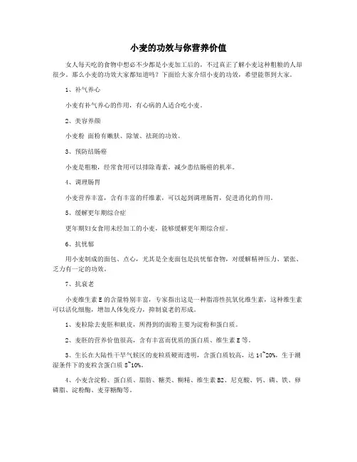 小麦的功效与你营养价值