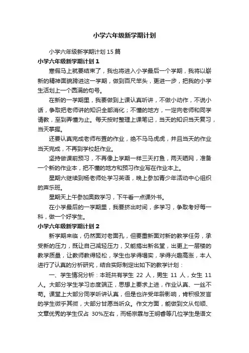 小学六年级新学期计划