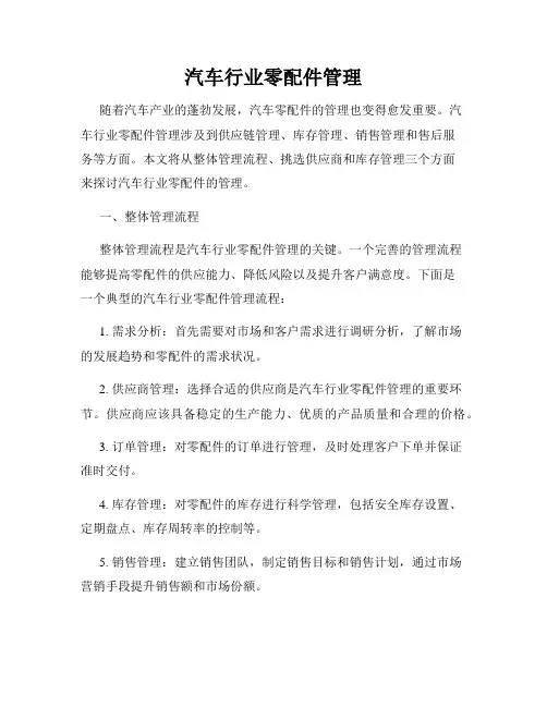 汽车行业零配件管理
