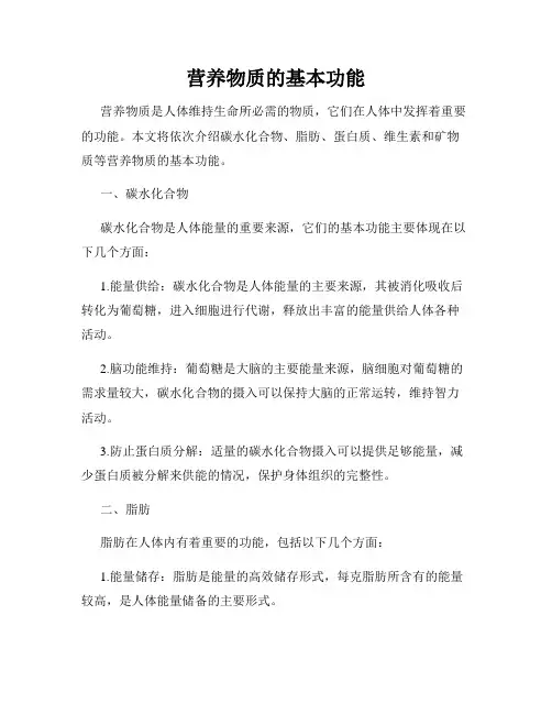 营养物质的基本功能