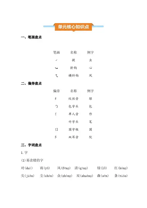 第六单元核心知识点 一年级语文上册(部编版2024)