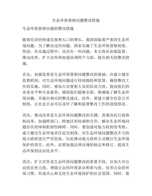 生态环保督察问题整改措施