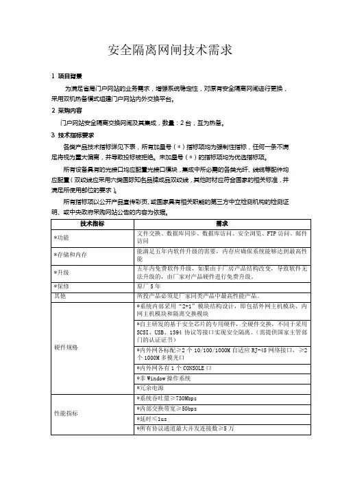 安全隔离网闸技术需求