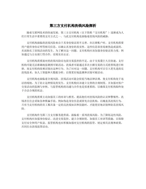 第三方支付机构洗钱风险探析
