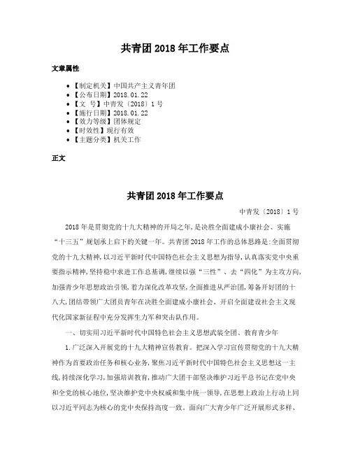 共青团2018年工作要点