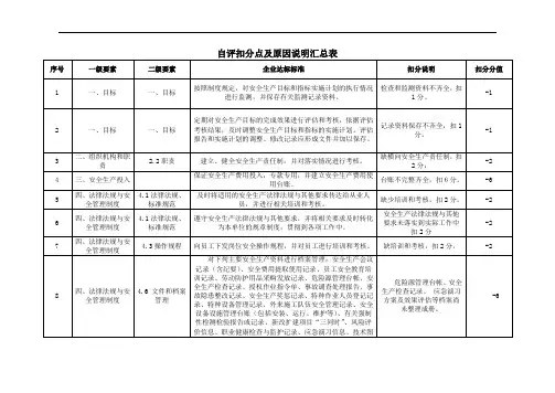 安全生产自评扣分点及原因说明汇总表
