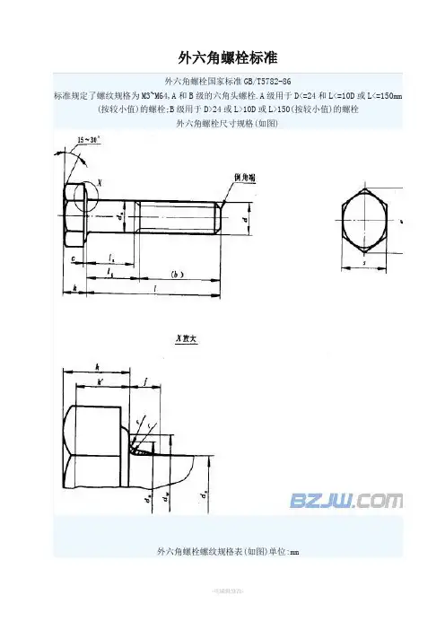 外六角螺栓尺寸