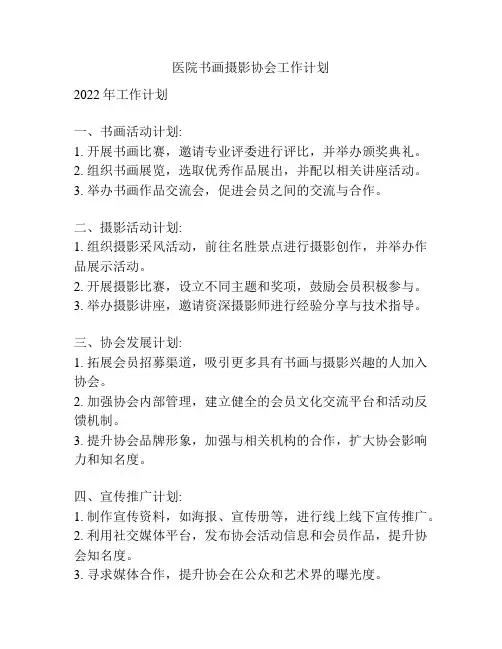 医院书画摄影协会工作计划
