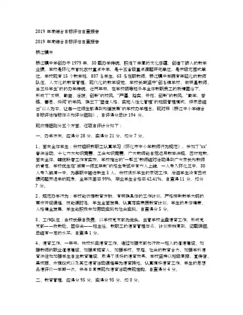 2019年度综合目标评估自查报告