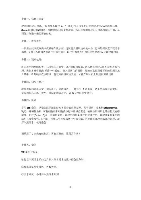 石蜡包埋和HE染色的制作过程