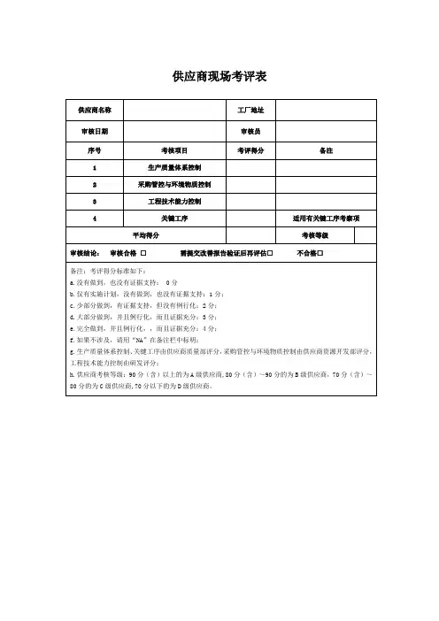 供应商现场考评表