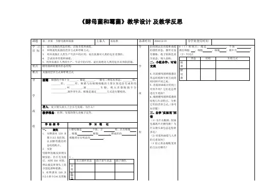 《酵母菌和霉菌》教学设计及教学反思