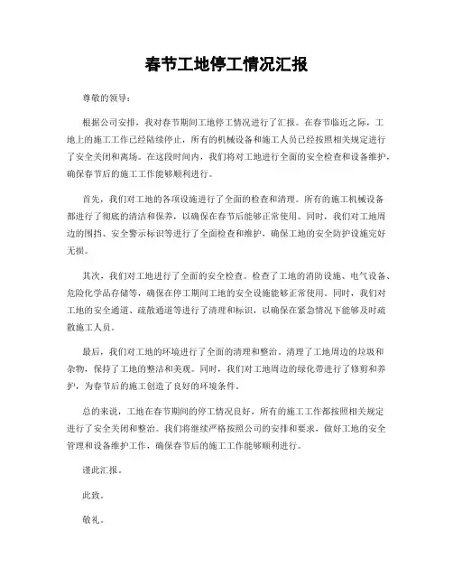 春节工地停工情况汇报
