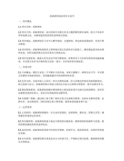 贰麻酒馆创业项目计划书