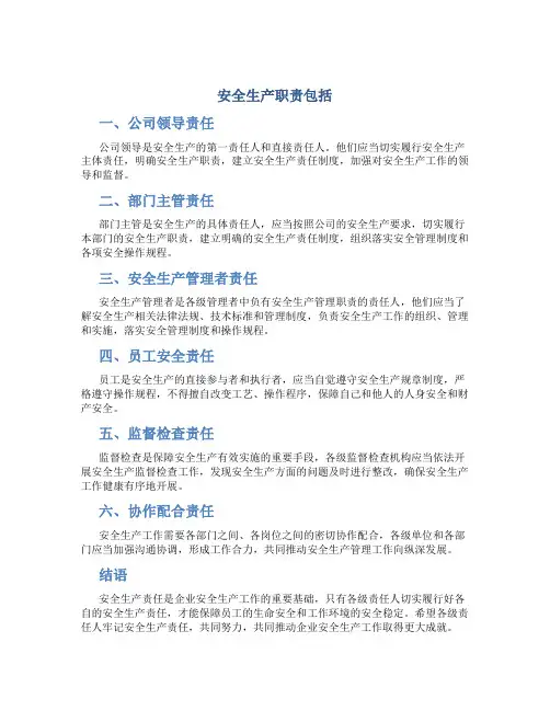 安全生产职责包括