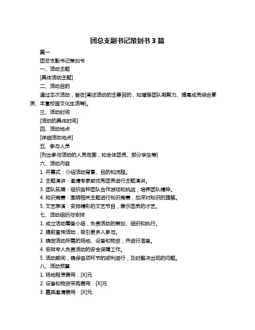 团总支副书记策划书3篇