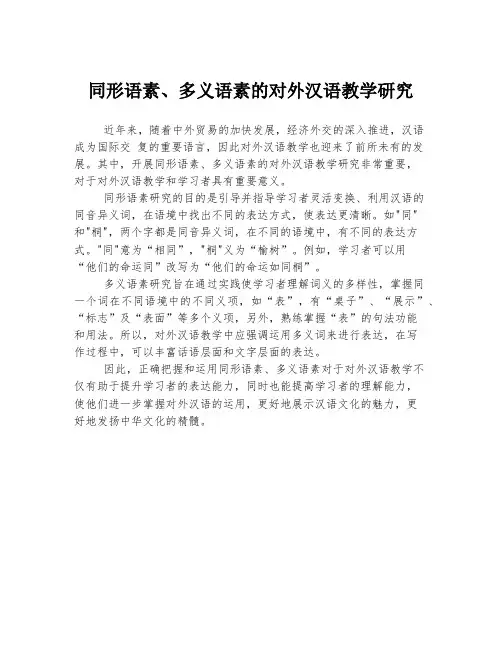 同形语素、多义语素的对外汉语教学研究