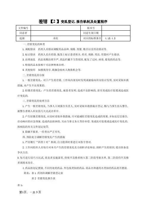 发药差错登记、报告制度及处置程序