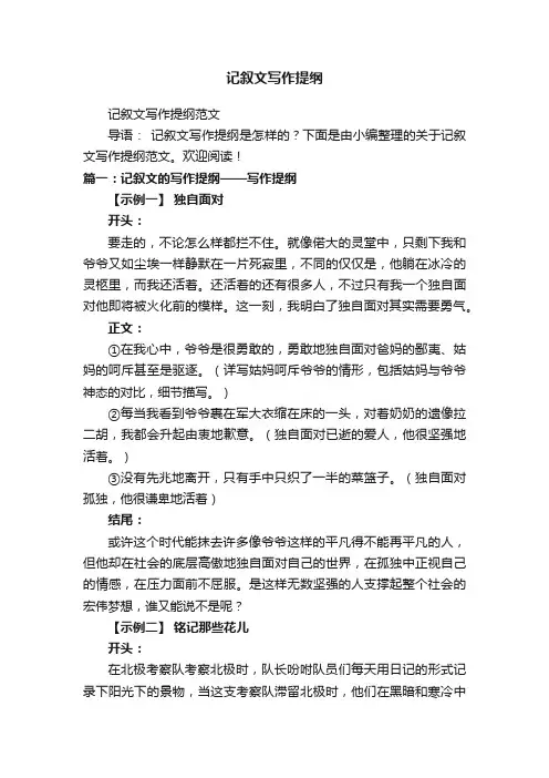 记叙文写作提纲范文