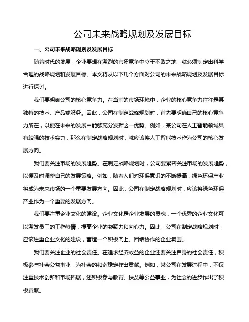 公司未来战略规划及发展目标