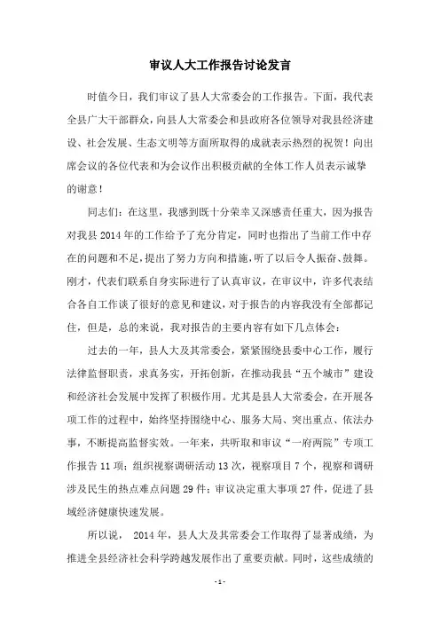 审议人大工作报告讨论发言