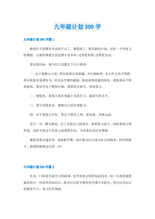 九年级计划300字