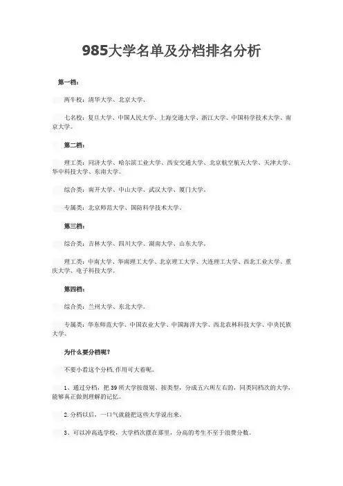 985大学名单及分档排名分析