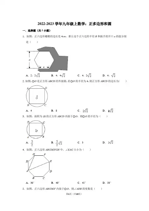 2022-2023学年九年级上数学：正多边形和圆(附答案解析)