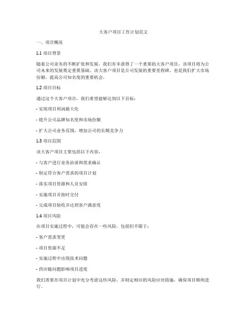 大客户项目工作计划范文