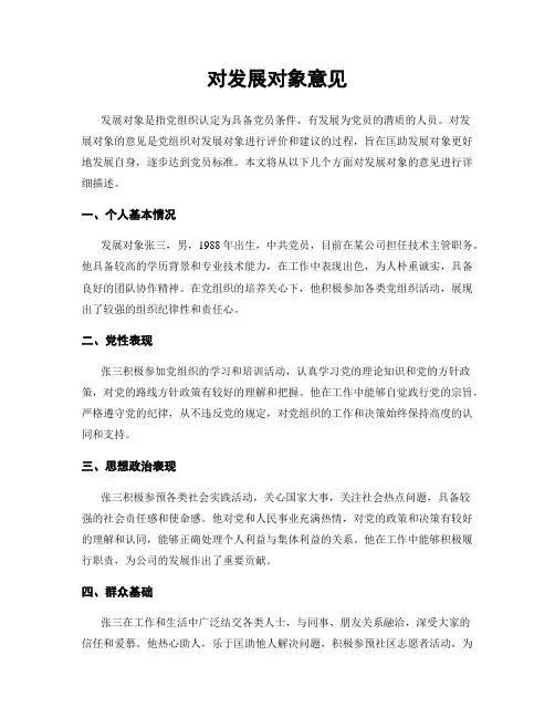 对发展对象意见