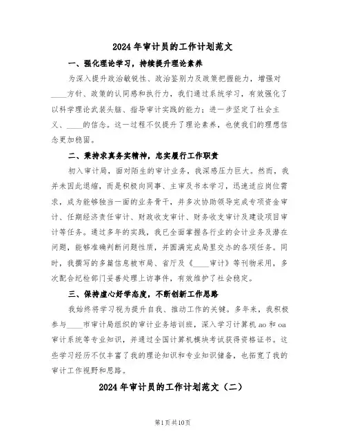 2024年审计员的工作计划范文（六篇）
