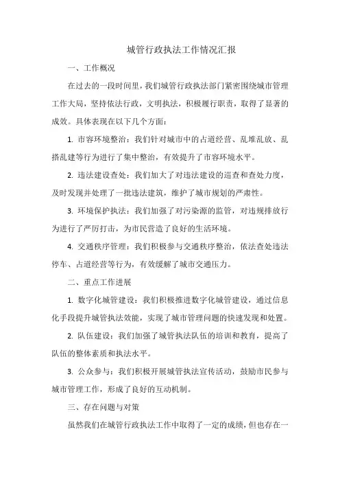 城管行政执法工作情况汇报