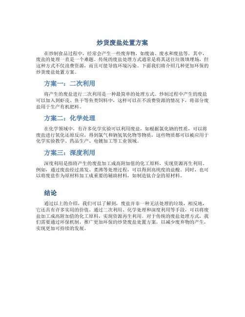 炒货废盐处置方案
