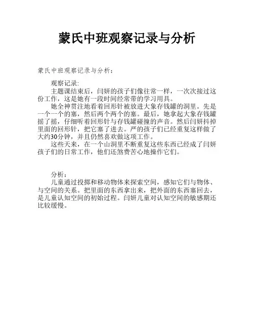 蒙氏中班观察记录与分析