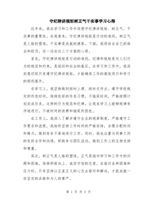 守纪律讲规矩树正气干实事学习心得