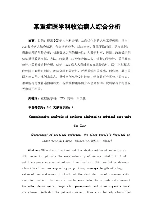 某重症医学科收治病人综合分析
