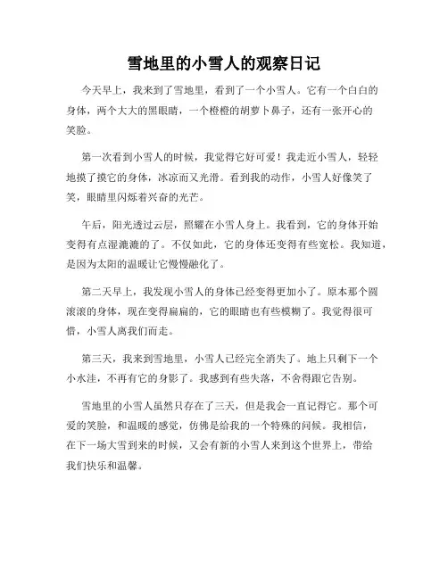 小学三年级作文雪地里的小雪人的观察日记