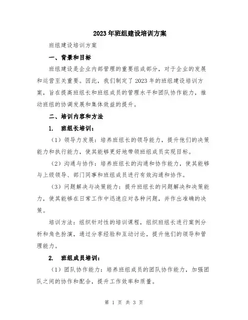 2023年班组建设培训方案