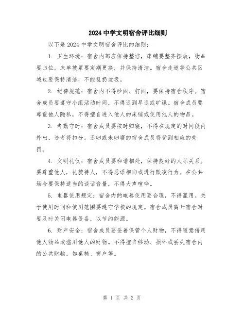 2024中学文明宿舍评比细则