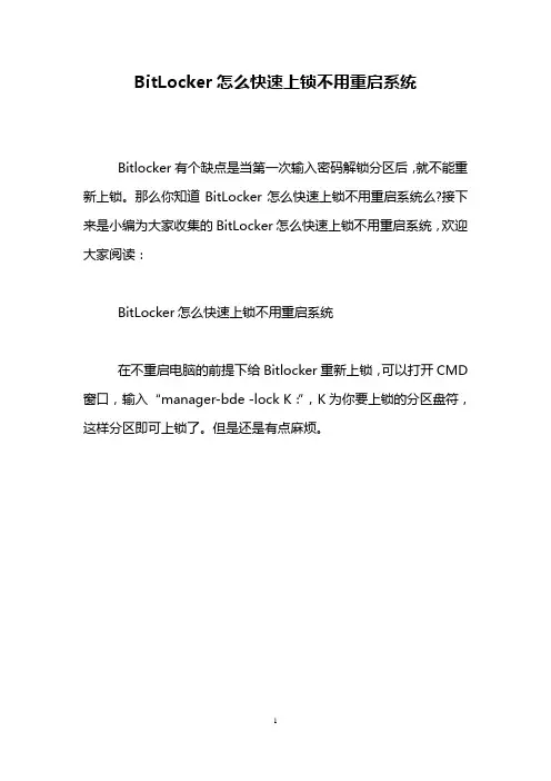 BitLocker怎么快速上锁不用重启系统