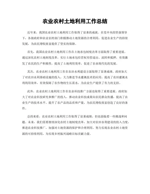 农业农村土地利用工作总结