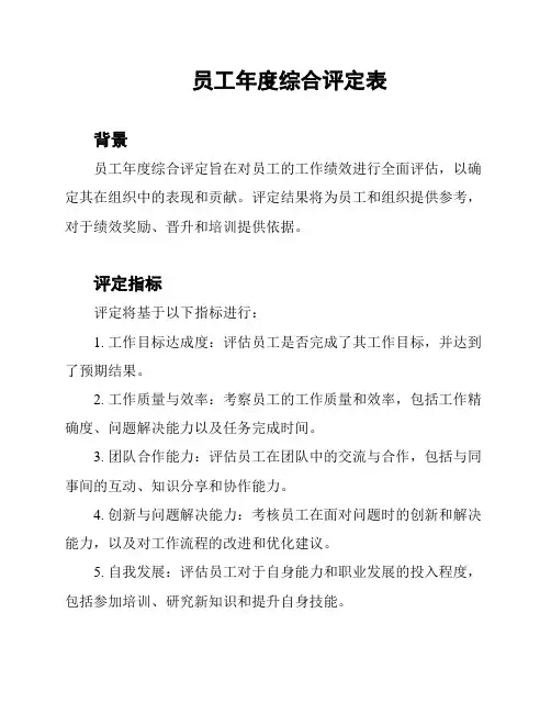 员工年度综合评定表