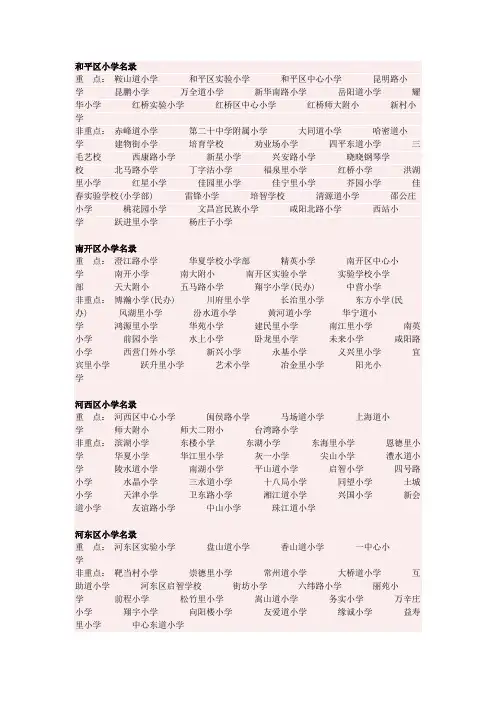 天津市各区重点小学名录