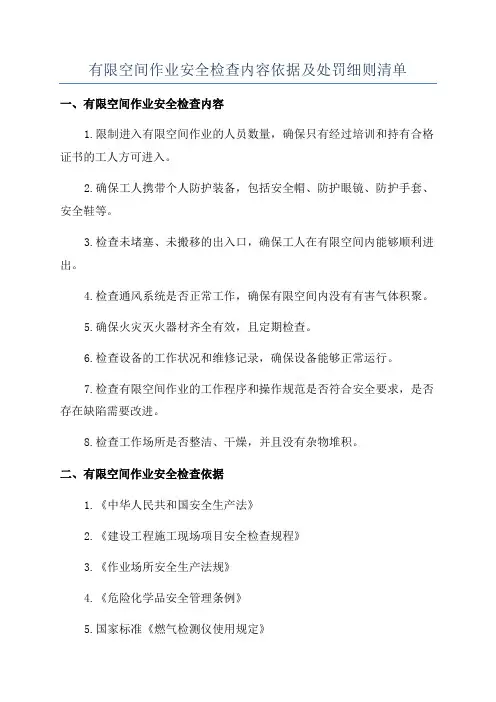 有限空间作业安全检查内容依据及处罚细则清单