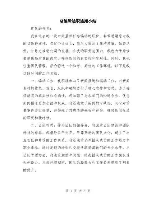 总编辑述职述廉小结